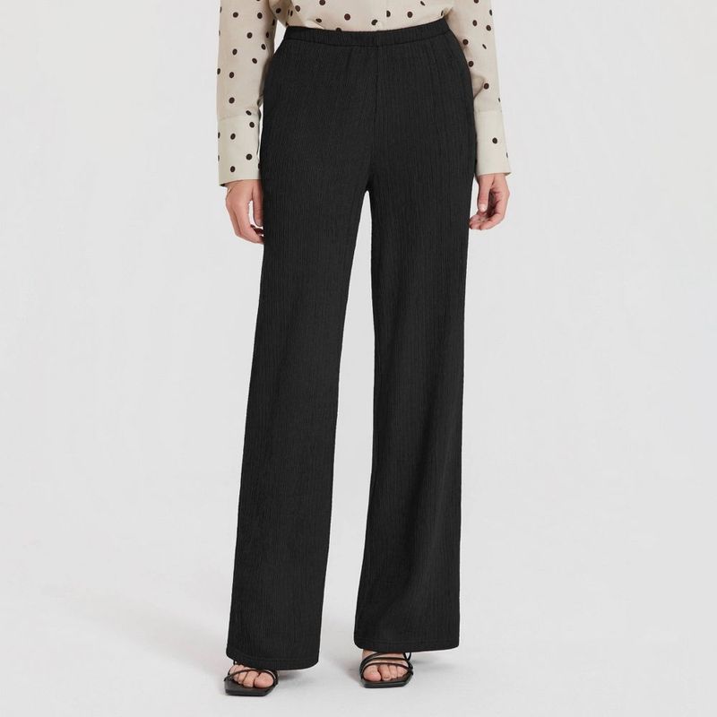 Women's High-Rise Textured Pull-On Pants - A New Day Black S